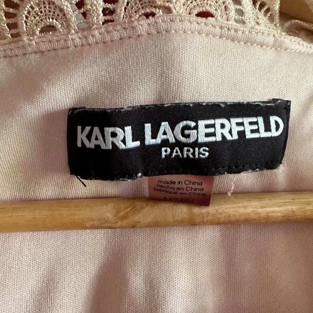 Karl Lagerfeld Paris Light Pink Lace Eyelet Designer Tank Top Size Medium EUC - Picture 8 of 10